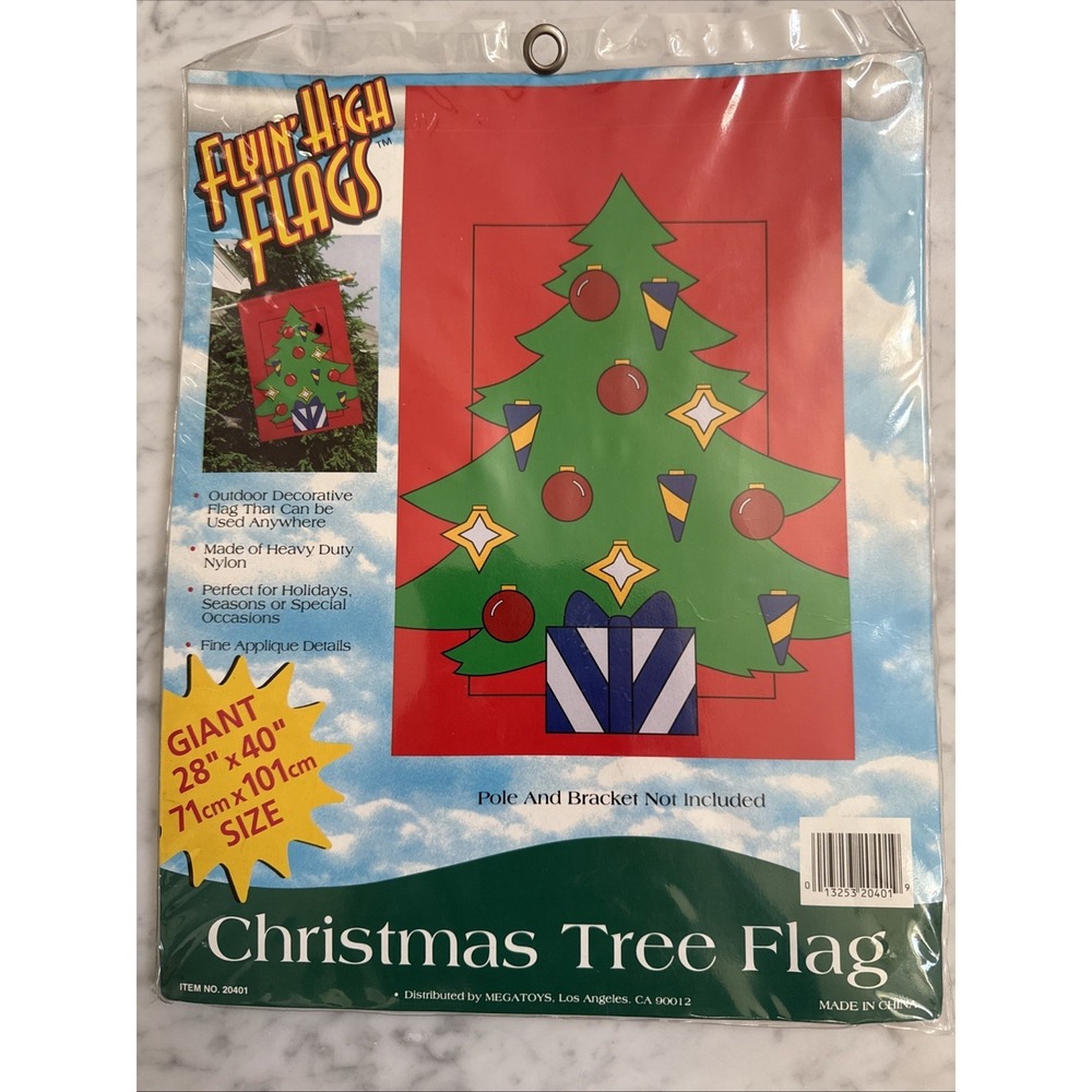 Vintage Embroidered Nylon Christmas Tree Snow Flag Banner 28 x 40 1996